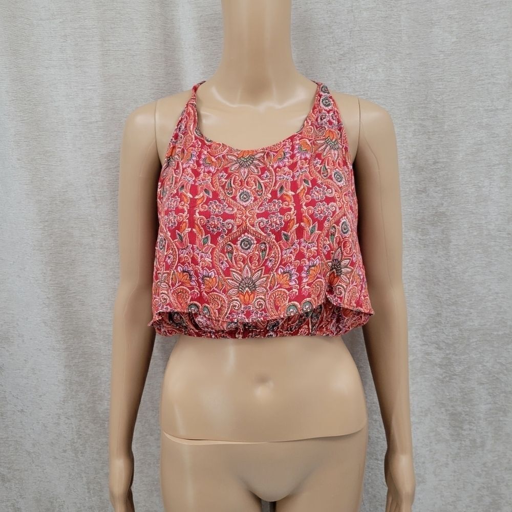 Angie Vintage Baroque Bohemian Red Tie Neck Crop Top